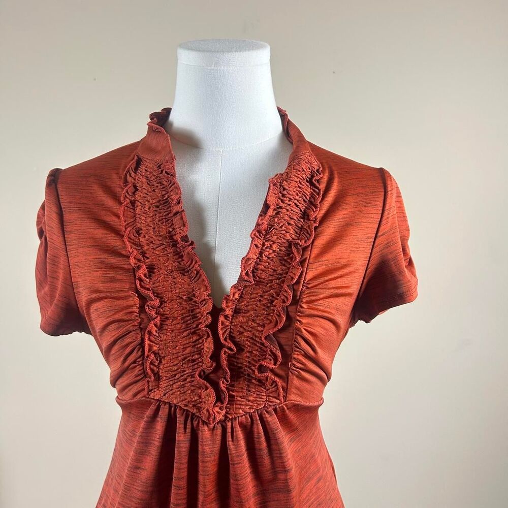 Heart Soul Orange Horror Game Protaganist Ruffle Tie Top - Picture 2 of 4